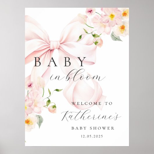 Baby in Bloom Pink Bow Baby shower Welkom Poster (Voorkant)