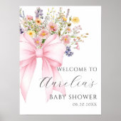 Baby in Bloom Pink Bow Baby shower Welkom Poster (Voorkant)