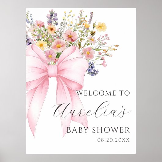 Baby in Bloom Pink Bow Baby shower Welkom Poster (Voorkant)