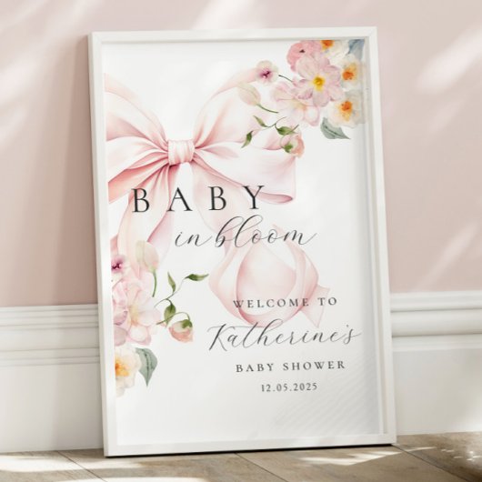 Baby in Bloom Pink Bow Baby shower Welkom Poster