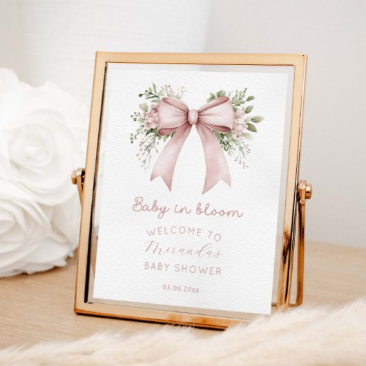 Baby in Bloom Pink Bow Baby shower Welkom Poster