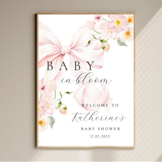 Baby in Bloom Pink Bow Baby shower Welkom Poster