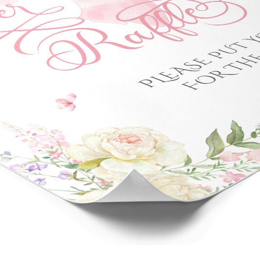Baby in Bloom Pink Bow Bloemen Luier Raffle Poster (Hoek)