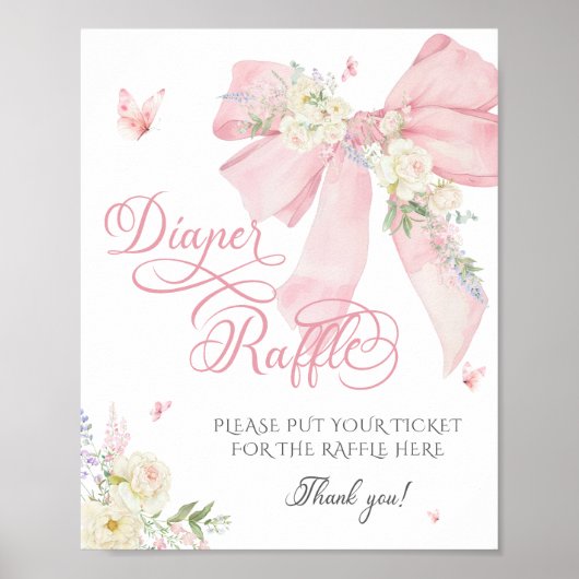 Baby in Bloom Pink Bow Bloemen Luier Raffle Poster (Voorkant)