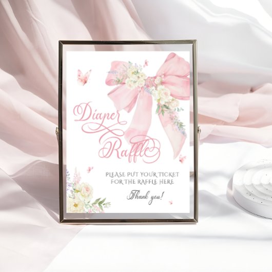Baby in Bloom Pink Bow Bloemen Luier Raffle Poster