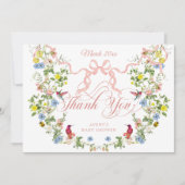 Baby in Bloom Pink Bow Bloemen Meisje Baby shower Bedankkaart (Voorkant)