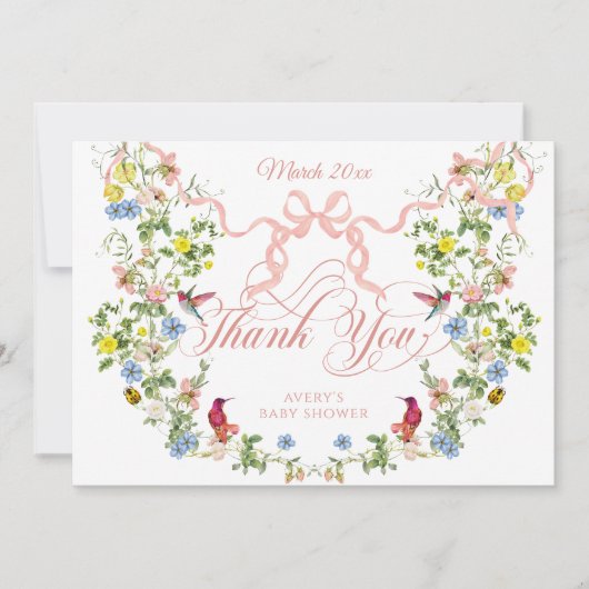 Baby in Bloom Pink Bow Bloemen Meisje Baby shower Bedankkaart (Voorkant)