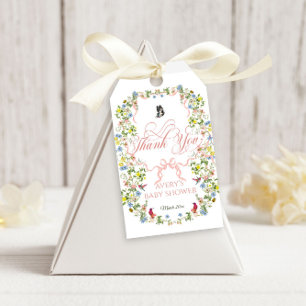 Baby in Bloom Pink Bow Bloemen Meisje Baby shower Cadeaulabel