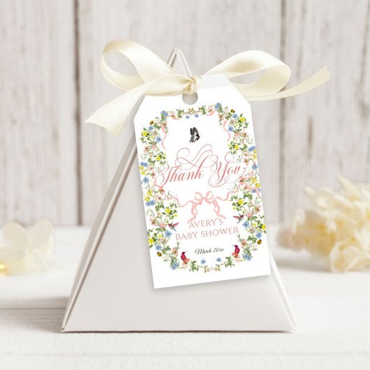Baby in Bloom Pink Bow Bloemen Meisje Baby shower Cadeaulabel
