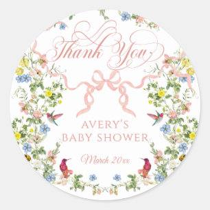 Baby in Bloom Pink Bow Bloemen Meisje Baby shower Ronde Sticker