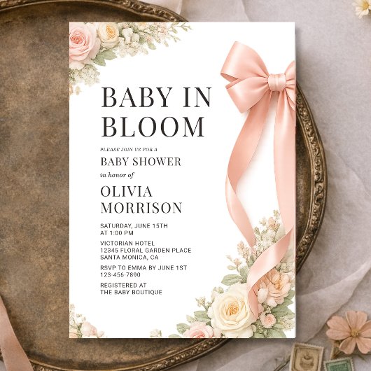 Baby In Bloom Pink Bow Coquette Baby Shower Kaart