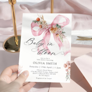 Baby in Bloom Pink Bow Floral Baby shower Kaart