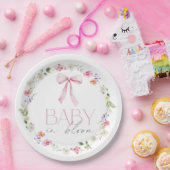 Baby in Bloom Pink Bow floral Baby shower Papieren Bordje (Feest)
