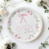 Baby in Bloom Pink Bow floral Baby shower Papieren Bordje