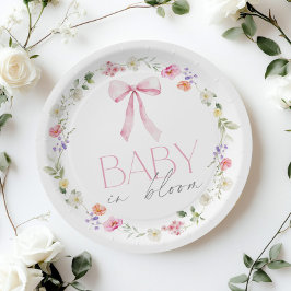 Baby in Bloom Pink Bow floral Baby shower Papieren Bordje