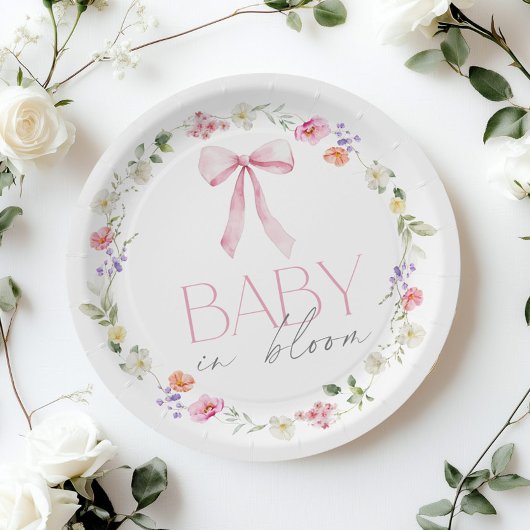 Baby in Bloom Pink Bow floral Baby shower Papieren Bordje