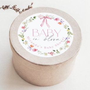 Baby in Bloom Pink Bow floral Baby shower Ronde Sticker