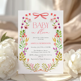 Baby in Bloom Pink Bow Floral Garden Baby Shower Kaart