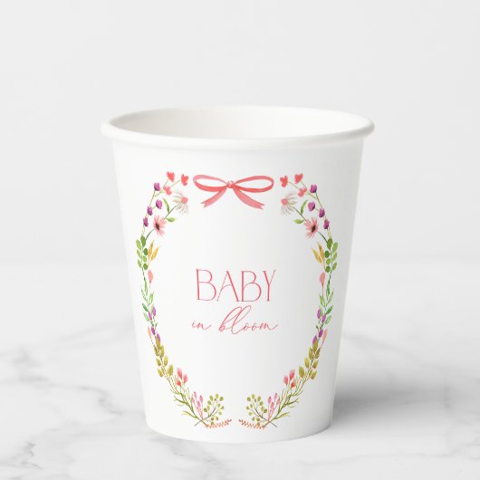 Baby in Bloom Pink Bow Floral Garden Baby Shower Papieren Bekers (Voorkant)