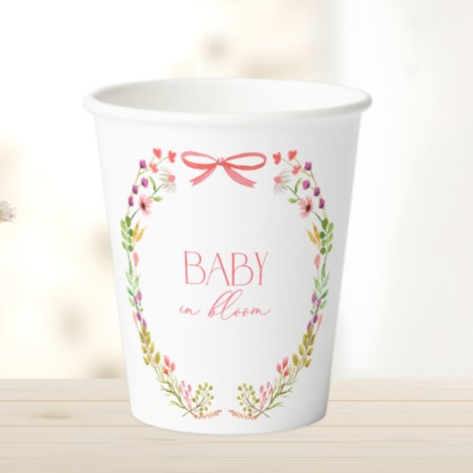 Baby in Bloom Pink Bow Floral Garden Baby Shower Papieren Bekers