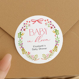 Baby in Bloom Pink Bow Floral Garden Baby Shower Ronde Sticker