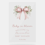 Baby in Bloom Pink Bow Girl Baby shower Acryl Bord (Voorkant)