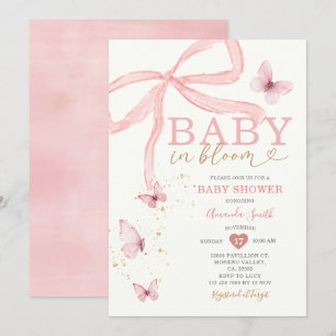 Baby in Bloom Pink Bow Girl Baby shower Kaart