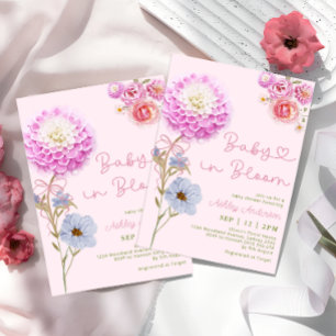 Baby in Bloom Pink Bow Girl Baby shower Kaart