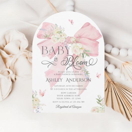 Baby in Bloom Pink Bow Girl Baby shower Kaart