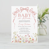 Baby in Bloom Pink Bow Girl Wildflower Douche Kaart (Staand voorkant)
