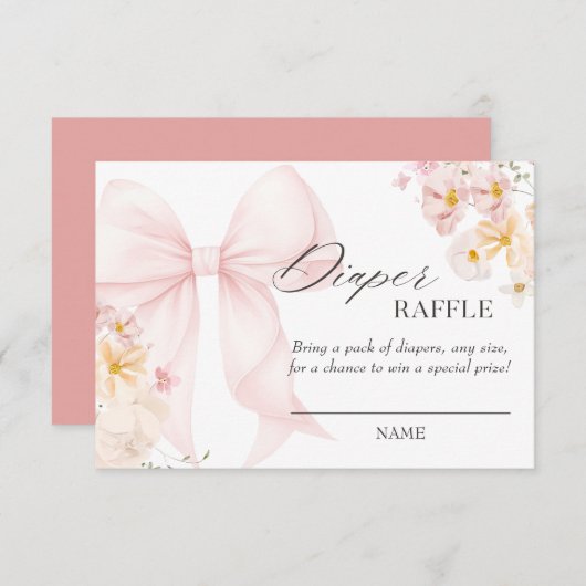Baby in Bloom Pink Bow Luier Raffle Informatiekaartje (Voorkant / Achterkant)