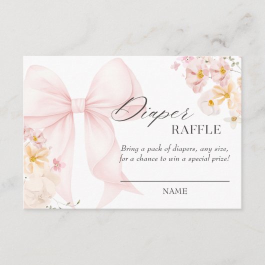 Baby in Bloom Pink Bow Luier Raffle Informatiekaartje (Voorkant)