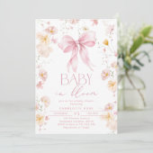 Baby in Bloom Pink Bow Wildflower Baby shower Kaart (Staand voorkant)