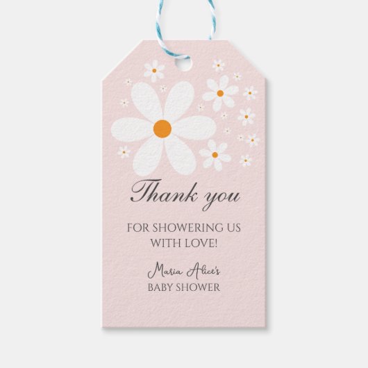 Baby in Bloom Pink Daisy Baby shower Cadeaulabel (Voorkant)