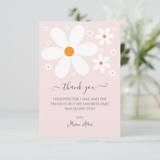 Baby in Bloom Pink Daisy Baby shower Invitation Bedankkaart (Staand voorkant)