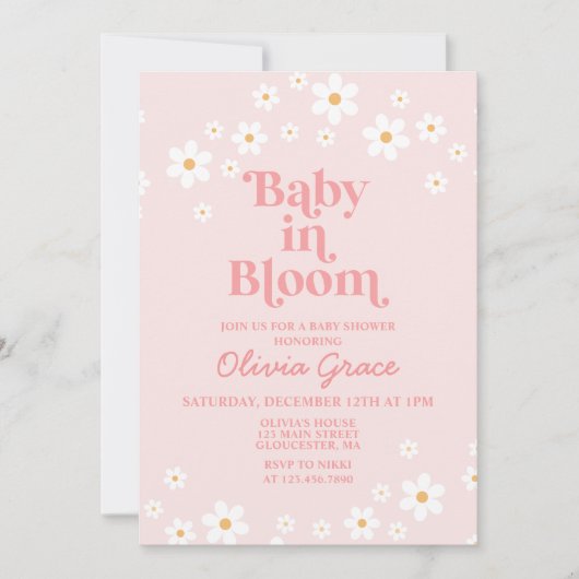 Baby in Bloom Pink Daisy Baby shower Invitation Kaart (Voorkant)