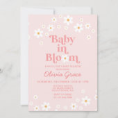 Baby in Bloom Pink Daisy Baby shower Invitation Kaart (Voorkant)