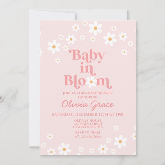 Baby in Bloom Pink Daisy Baby shower Invitation Kaart (Voorkant)