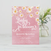 Baby in Bloom Pink Daisy Baby shower Invitation Kaart (Staand voorkant)