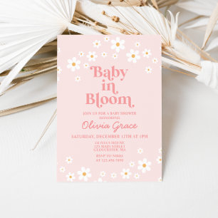 Baby in Bloom Pink Daisy Baby shower Invitation Kaart