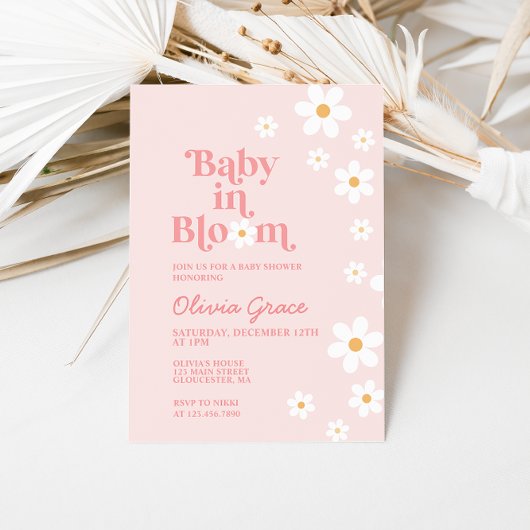 Baby in Bloom Pink Daisy Baby shower Invitation Kaart