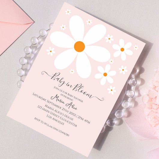 Baby in Bloom Pink Daisy Baby shower Invitation Kaart