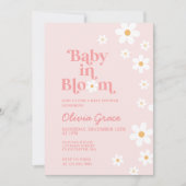 Baby in Bloom Pink Daisy Baby shower Invitation Kaart (Voorkant)