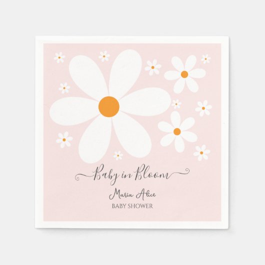 Baby in Bloom Pink Daisy Baby shower Invitation Servet (Voorkant)