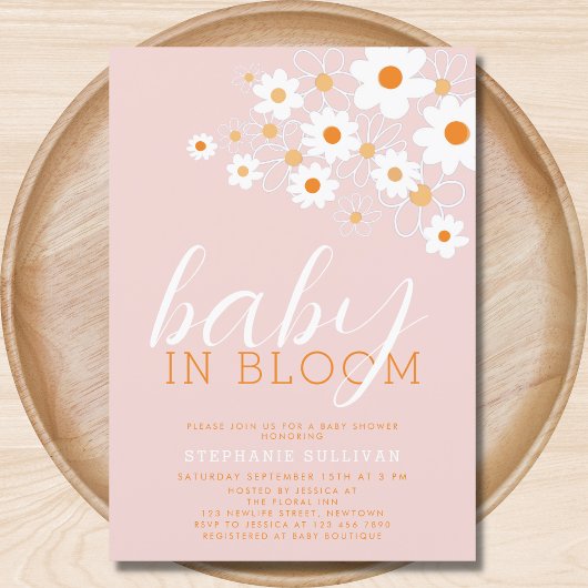 Baby in Bloom Pink Daisy Baby shower Kaart