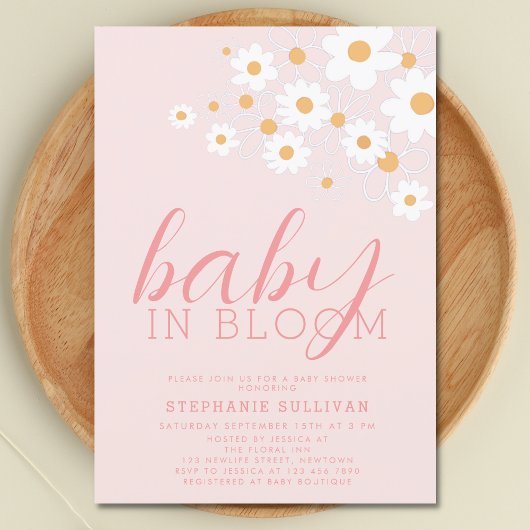 Baby in Bloom Pink Daisy Baby shower Kaart