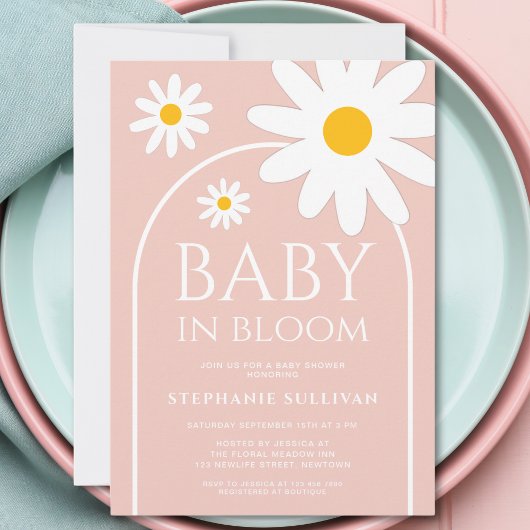 Baby in Bloom Pink Daisy Baby shower Kaart