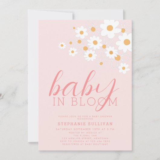 Baby in Bloom Pink Daisy Baby shower Kaart (Voorkant)