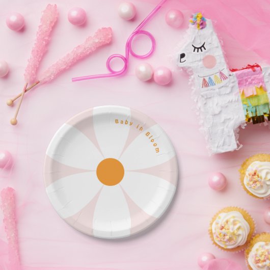 Baby in Bloom Pink Daisy Baby shower Papieren Bordje (Feest)