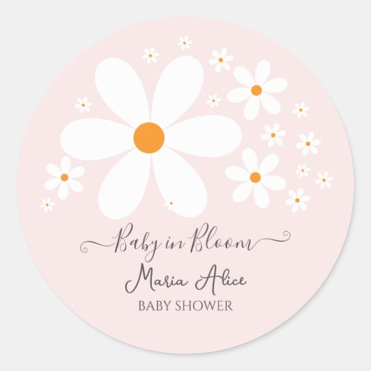 Baby in Bloom Pink Daisy Baby shower Ronde Sticker (Voorkant)